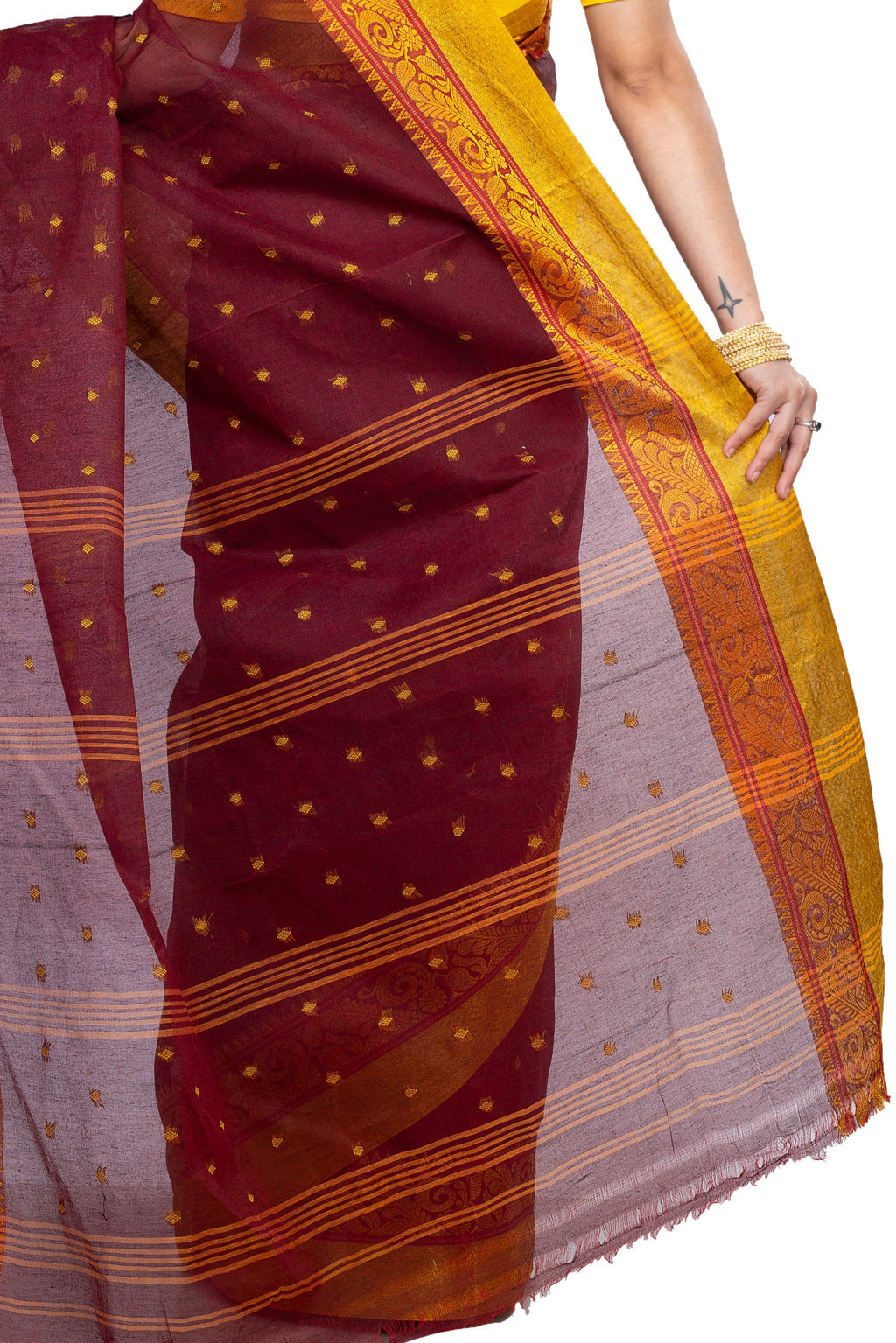 Brown Pure Cotton Sorbori Tant Saree (856)